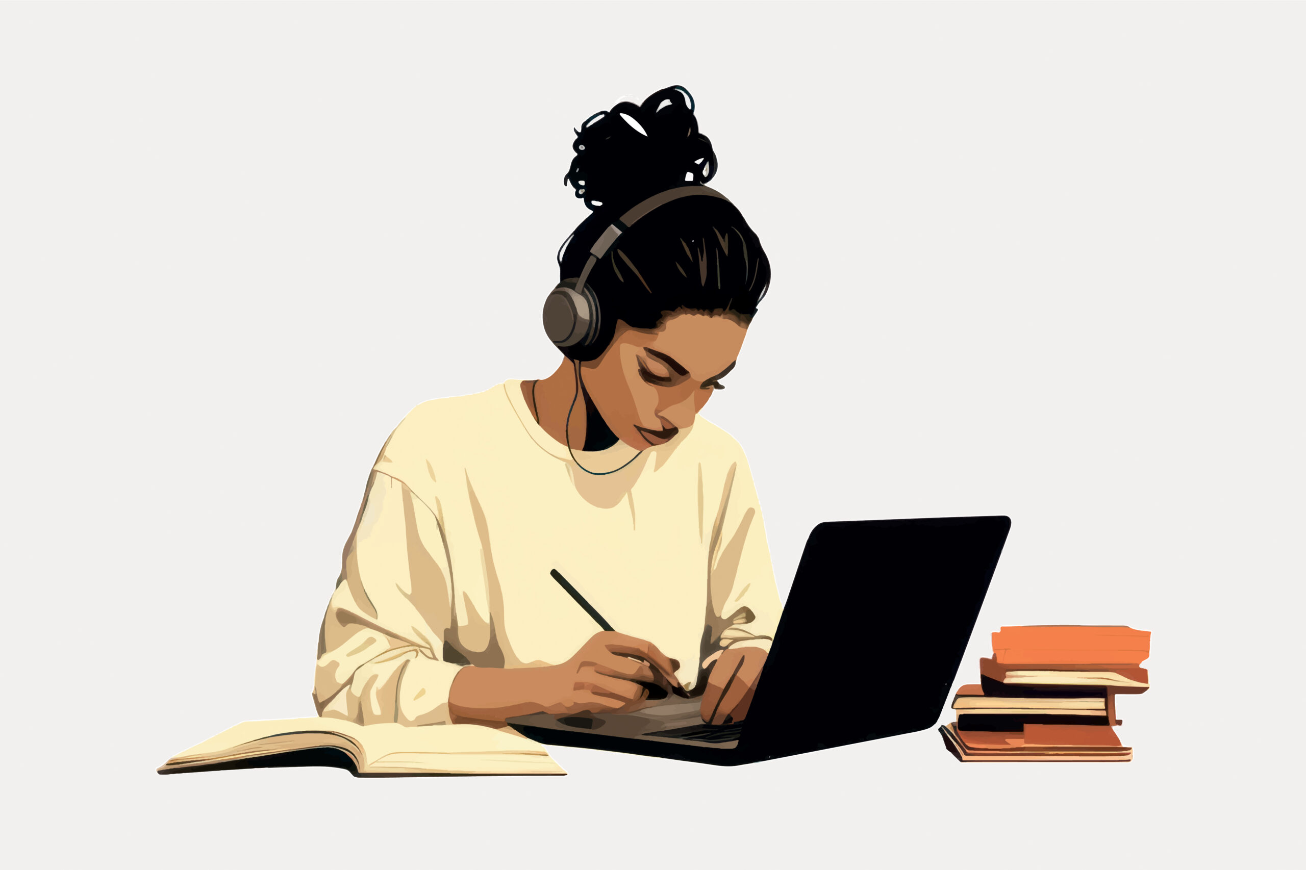 Focused student studying online
